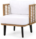 Nic Outdoor Club Chair with Water Resistant Cushion - Wicker - Light Brown/White