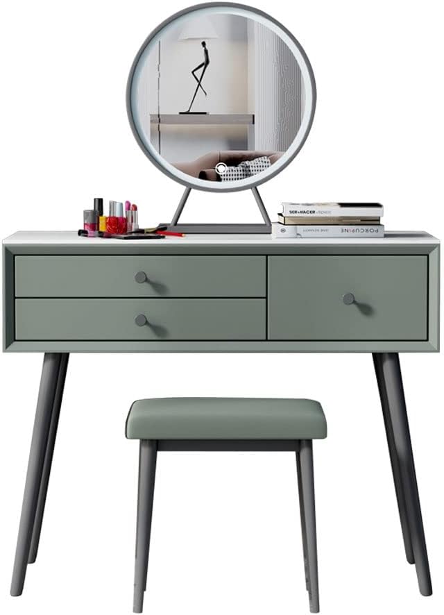 AMONG Vanity Desk Dresser Bedroom Modern Minimalist Dressing Table Small Apartment Dressing Table with Three Drawers, Stool and Mirror Bedroom Makeup Table