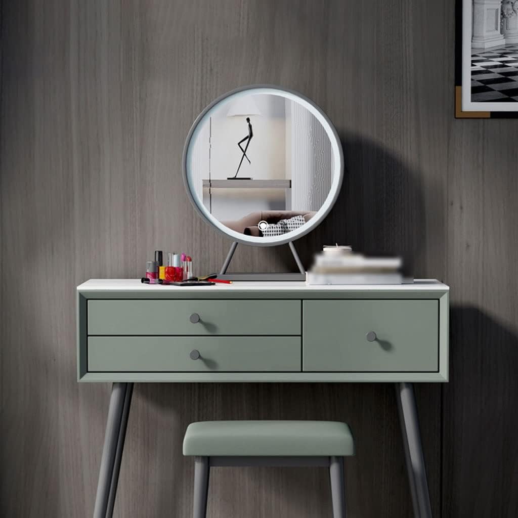 AMONG Vanity Desk Dresser Bedroom Modern Minimalist Dressing Table Small Apartment Dressing Table with Three Drawers, Stool and Mirror Bedroom Makeup Table