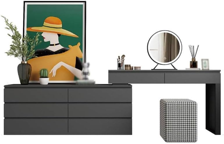 Vanity Desk Modern Minimalist Dressing Table and Cupboard Integrated Bedroom Small Desk Makeup Bedside Storage Cabinet(L200cm)