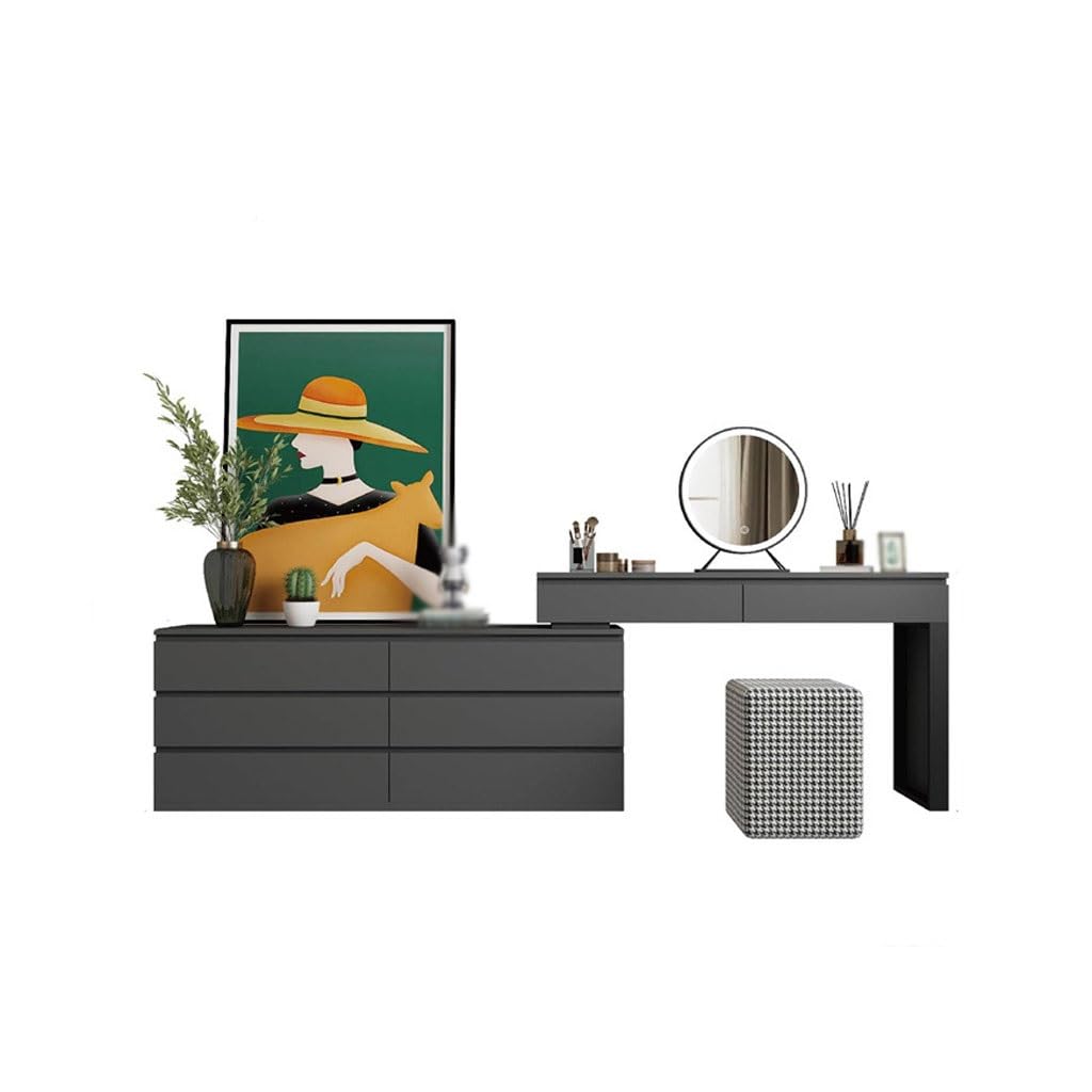 Vanity Desk Modern Minimalist Dressing Table and Cupboard Integrated Bedroom Small Desk Makeup Bedside Storage Cabinet(L200cm)