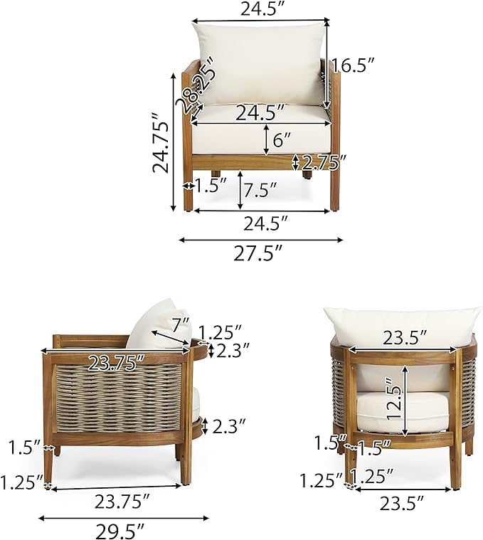 Merax Single Outdoor Acacia Wood Wicker Club Chair with Cushion,Patio Furniture Conversation Seat for Backyard