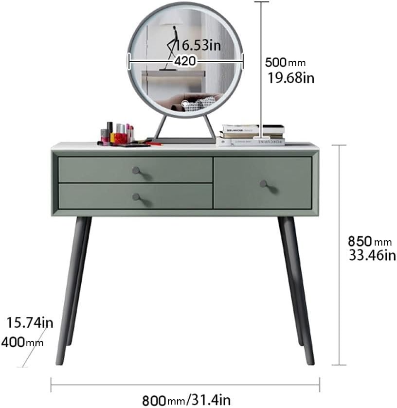 AMONG Vanity Desk Dresser Bedroom Modern Minimalist Dressing Table Small Apartment Dressing Table with Three Drawers, Stool and Mirror Bedroom Makeup Table