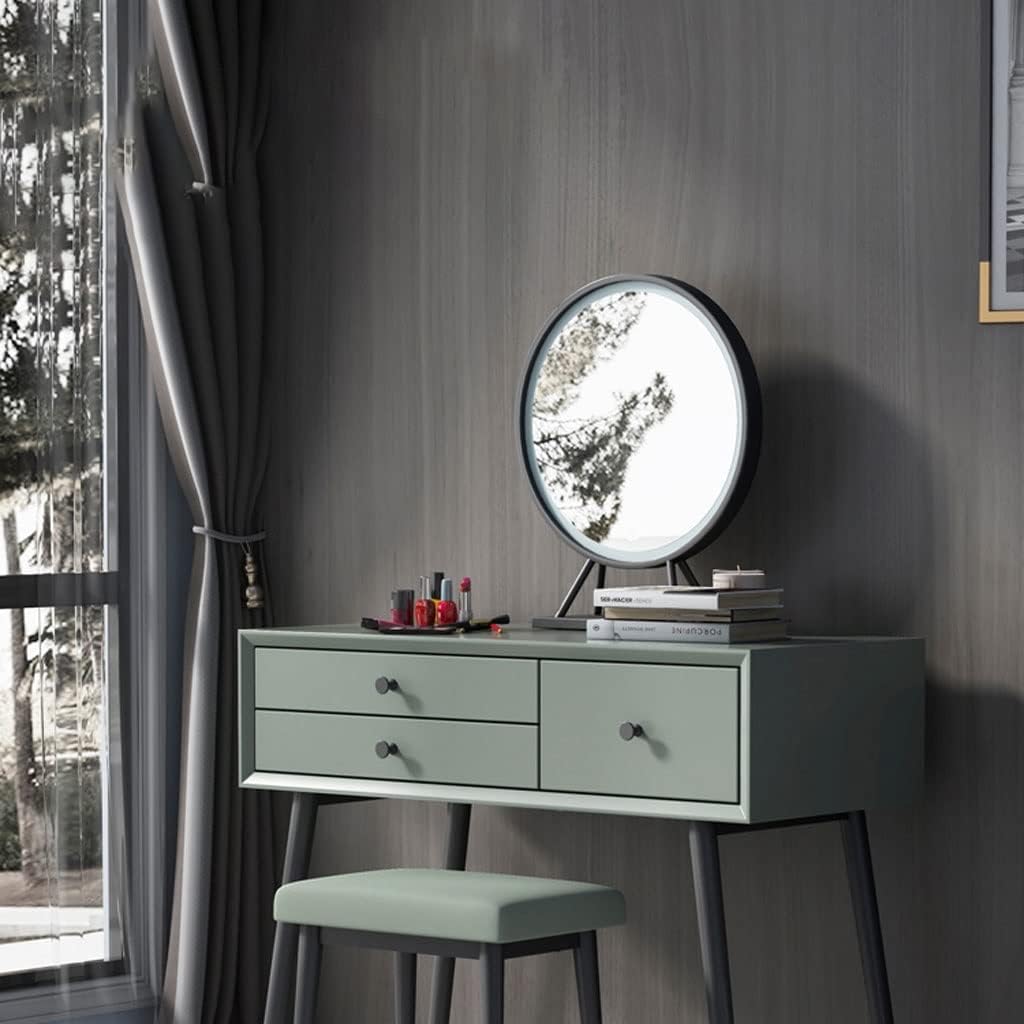 AMONG Vanity Desk Dresser Bedroom Modern Minimalist Dressing Table Small Apartment Dressing Table with Three Drawers, Stool and Mirror Bedroom Makeup Table