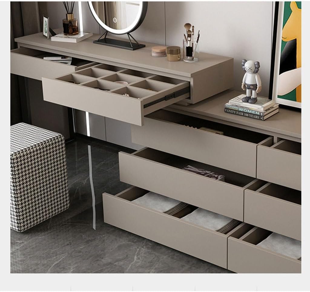 Dressing Table Modern Minimalist Dressing Table and Cupboard Integrated Bedroom Small Desk Makeup Table Bedside Storage Cabinet Penteadeira(L200cm)