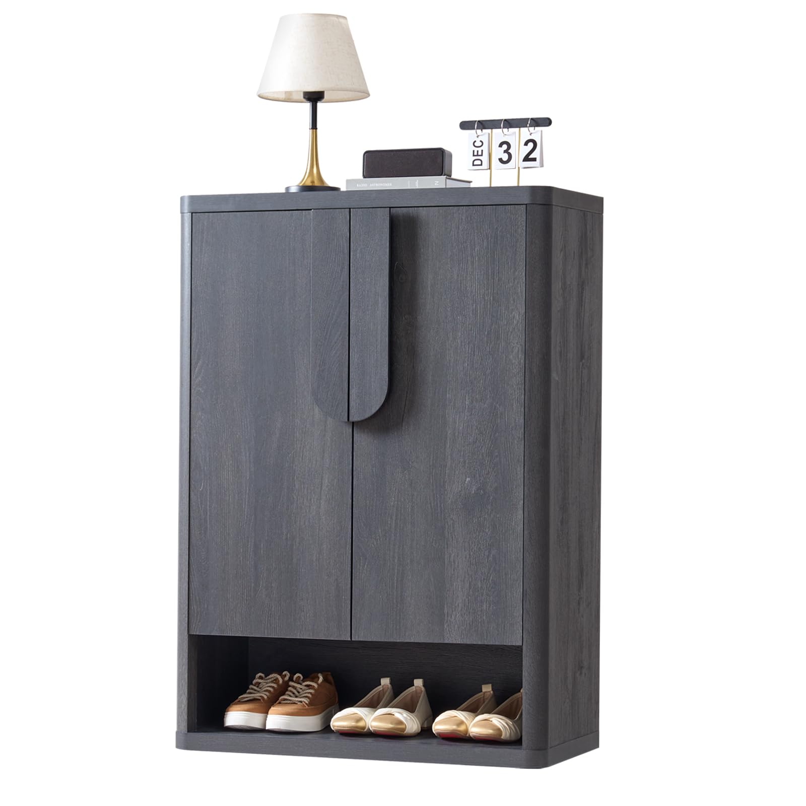 Shoe Cabinet 44" Tall Large Shoe Storage Organizer Modern Shoe Rack with Doors & 4 Shelves Minimalist Freestanding 5-Tier Shoe Storage Cabinet for Entryway Hallway Living Room, Natural, 1PC