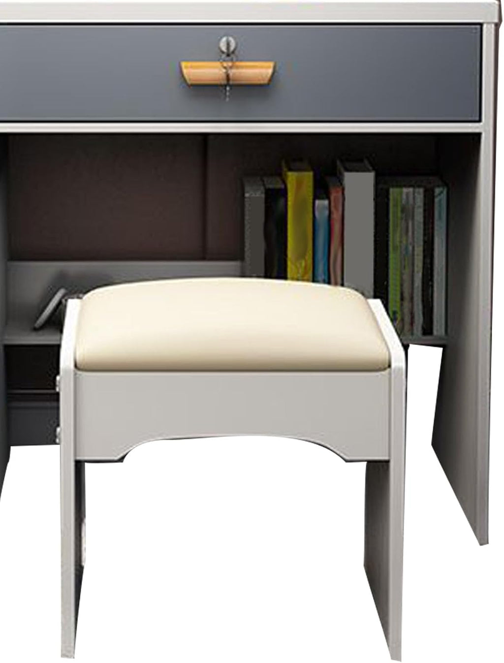 Modern Minimalist Dressing Table Vanity Desk with LED Light Mirror Stool for Bedroom (Right Cabinet)
