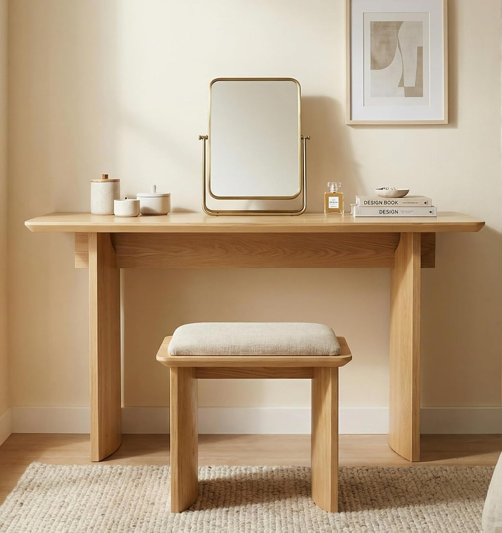 DUOMAY 55" Modern Minimalist Makeup Vanity Table Desk | Sturdy & Spacious with Large Storage, Perfect for Bedroom Dressing, Writing, or Laptop Work, Natural Oak
