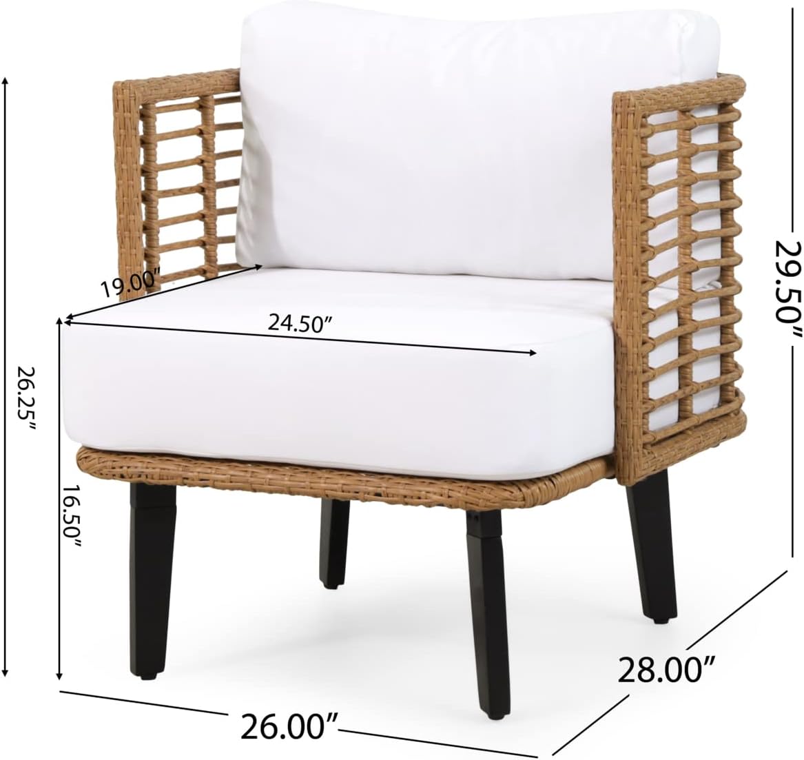 Nic Outdoor Club Chair with Water Resistant Cushion - Wicker - Light Brown/White