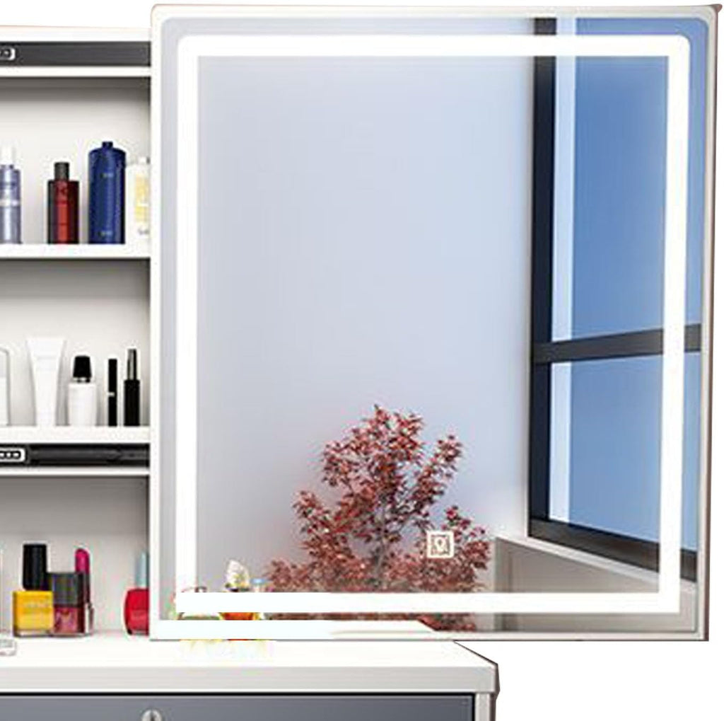 Modern Minimalist Dressing Table Vanity Desk with LED Light Mirror Stool for Bedroom (Right Cabinet)
