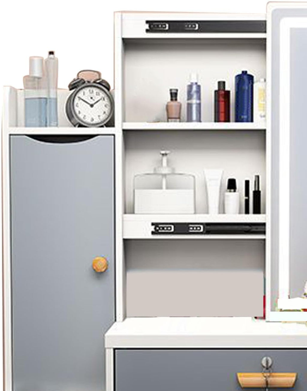 Modern Minimalist Dressing Table Vanity Desk with LED Light Mirror Stool for Bedroom (Right Cabinet)