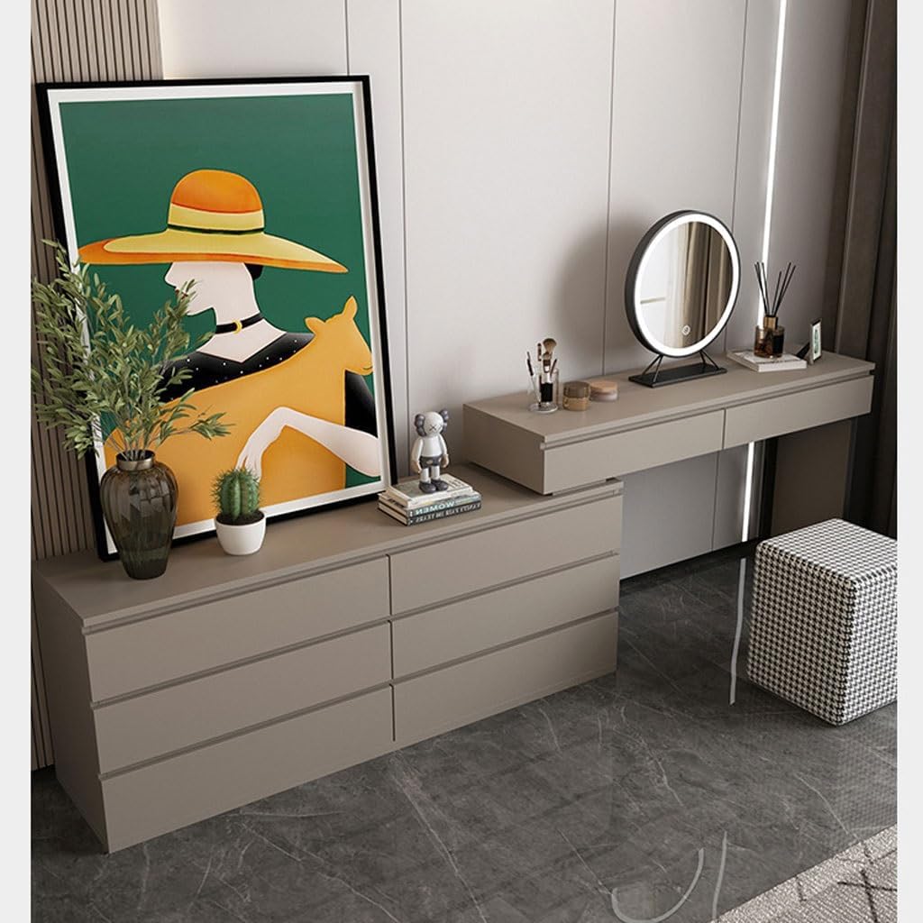 Vanity Desk Modern Minimalist Dressing Table and Cupboard Integrated Bedroom Small Desk Makeup Bedside Storage Cabinet(L200cm)