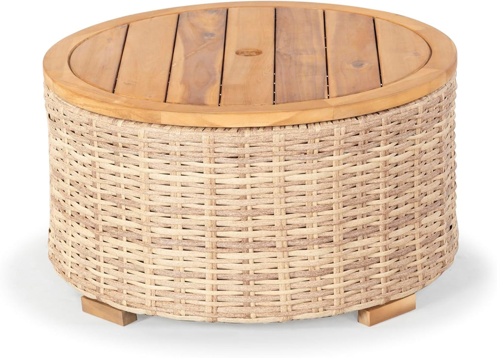 SAFAVIEH Couture Collection – Anguilla Faux Wicker Indoor/Outdoor Storage Coffee Table, Fully Assembled, Natural Brown Patio Accent Table with Removable Wood Top (CPT2103A)