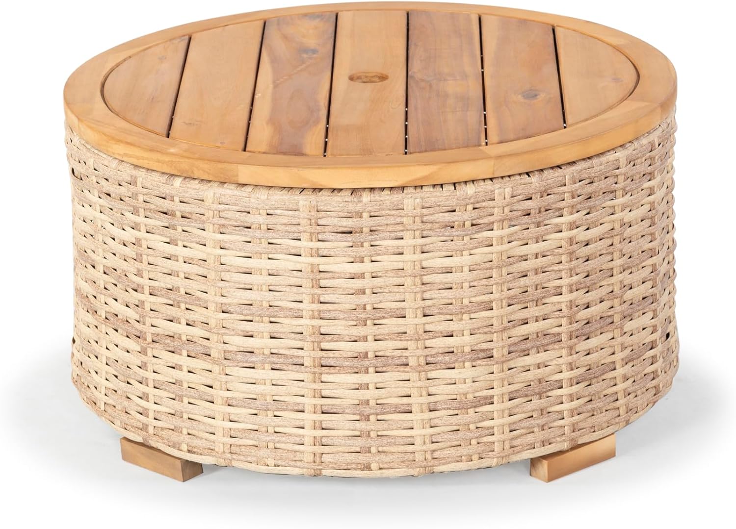 SAFAVIEH Couture Collection – Anguilla Faux Wicker Indoor/Outdoor Storage Coffee Table, Fully Assembled, Natural Brown Patio Accent Table with Removable Wood Top (CPT2103A)