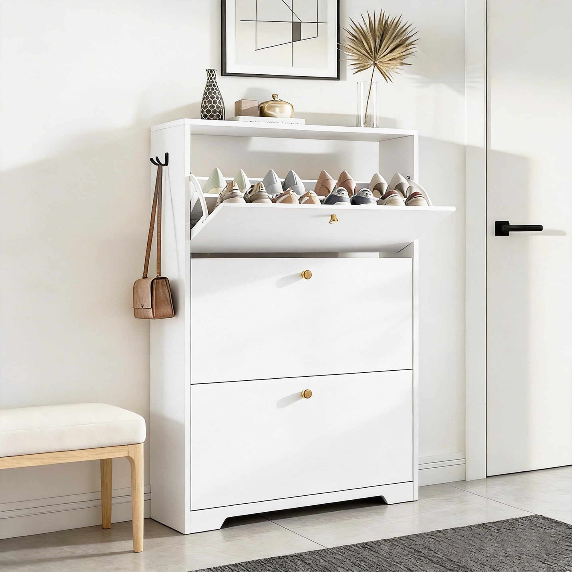 Nicetree Shoe Storage Cabinet, Slim Shoe Cabinet, Hidden Shoe Rack Cabinet, Shoe Storage Cabinet for Entryway, Hallway, Foryer, Natural Oak