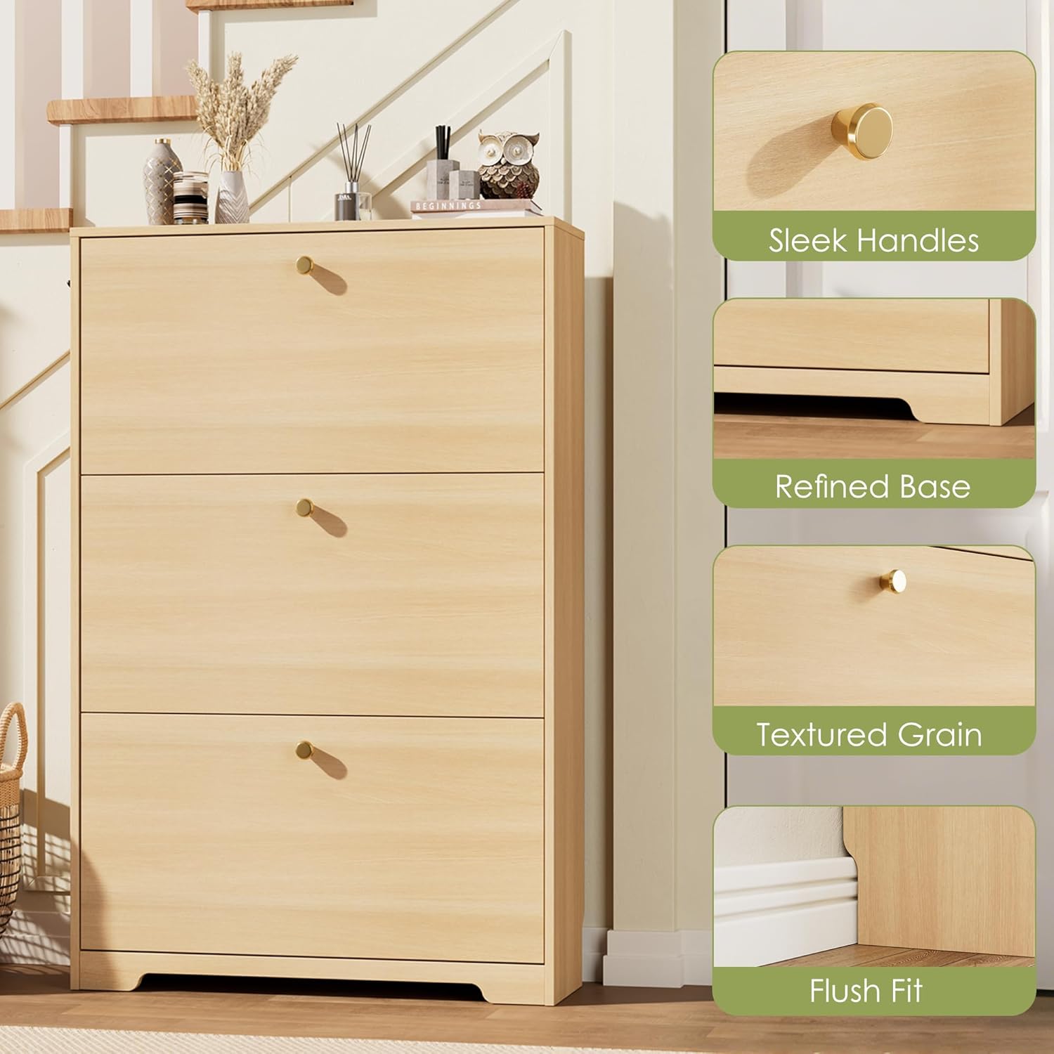Nicetree Shoe Storage Cabinet, Slim Shoe Cabinet, Hidden Shoe Rack Cabinet, Shoe Storage Cabinet for Entryway, Hallway, Foryer, Natural Oak