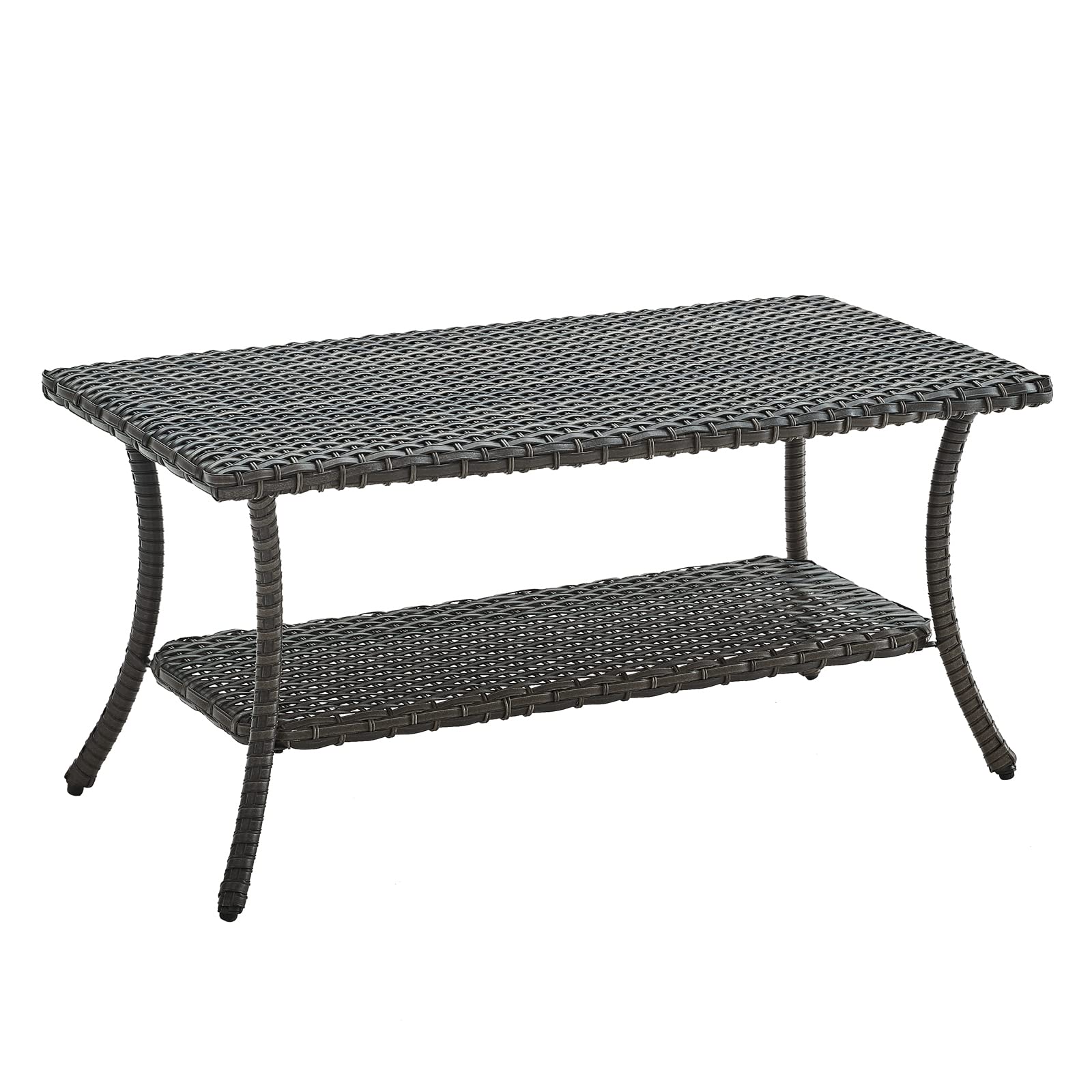 HUMMUH Wicker Patio Coffee Table,Rattan Outdoor Coffee Table with 2-Layer Storage Furniture Tables for Garden,Porch,Backyard