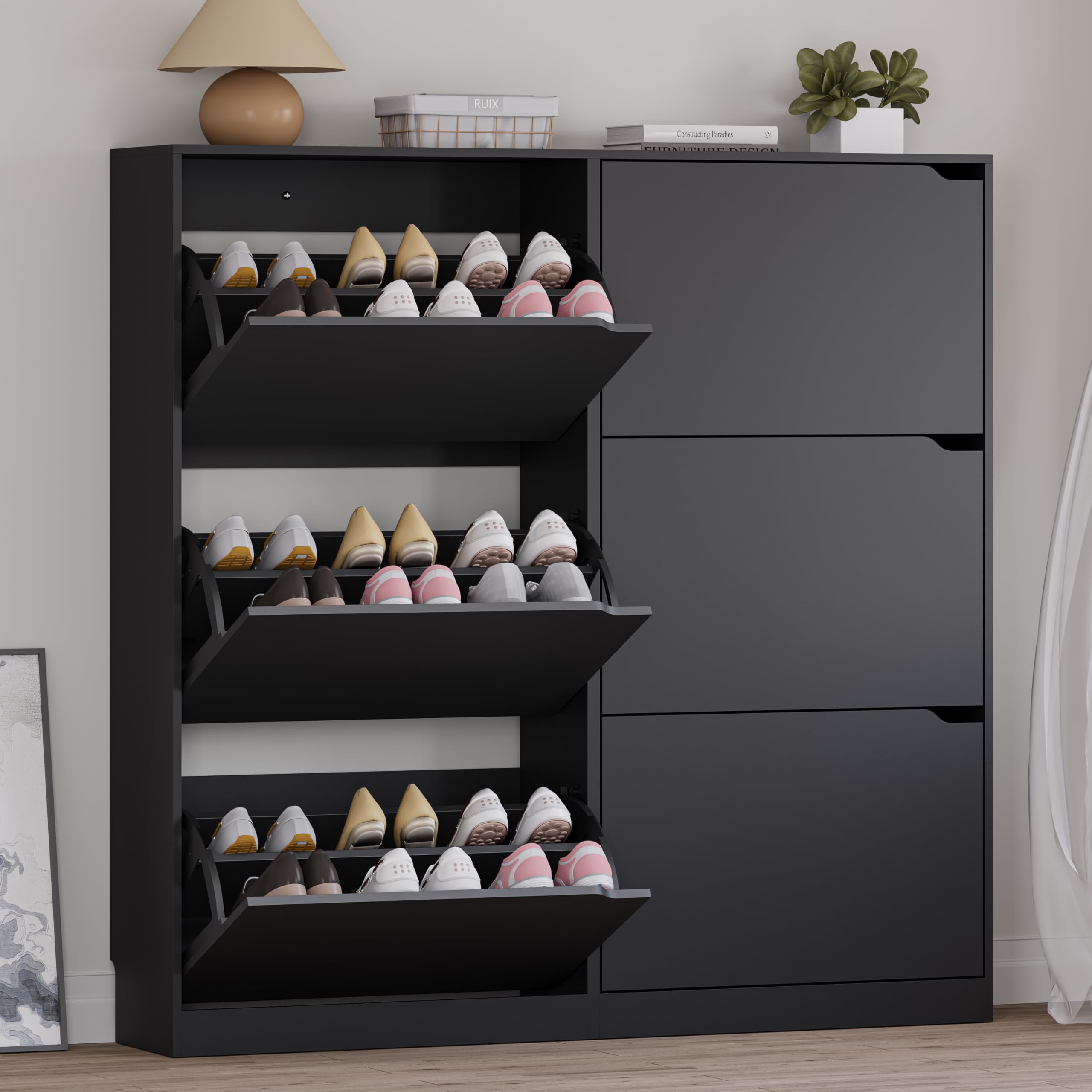 BORNOON Shoe Cabinet with 3 Flip Drawers, Hidden Wood Shoe Cabinet,Freestanding Shoe Storage Cabinet for Entryway Hallway.White. 47.2" H*31.5" W*9.45" D.