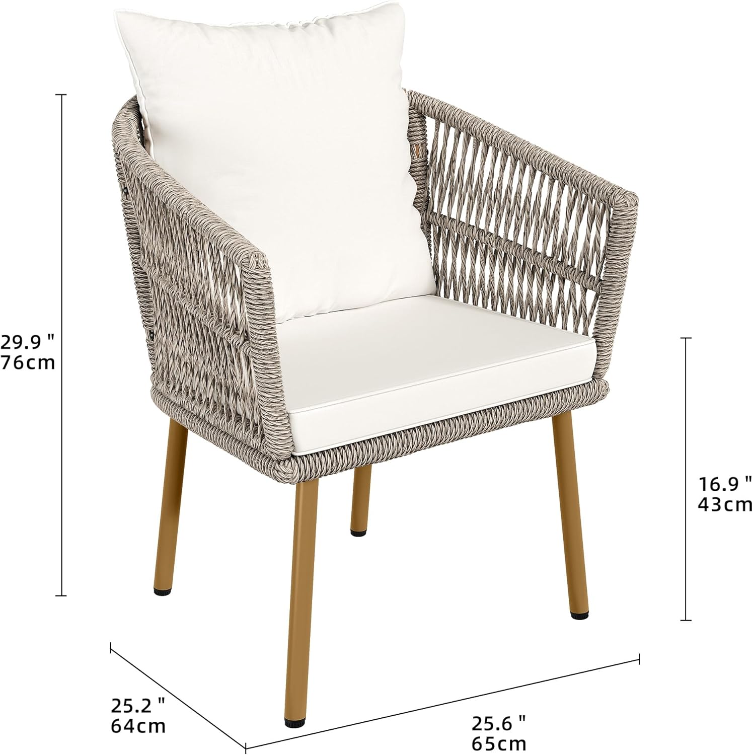 YITAHOME Outdoor Dining Single Sofa Chair, Indoor-Outdoor Wicker Bistro Chairs, PE Rattan Armchair Seating for Patio, Backyard, Poolside, Balcony - Tan