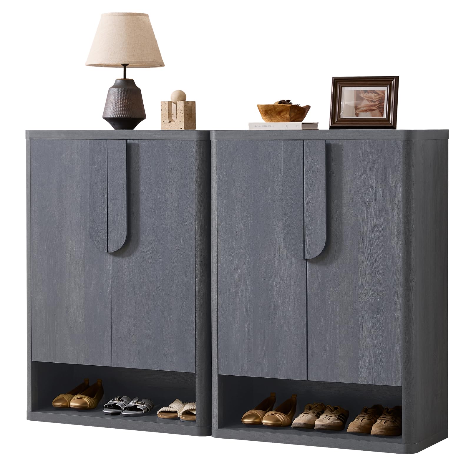 Shoe Cabinet 44" Tall Large Shoe Storage Organizer Modern Shoe Rack with Doors & 4 Shelves Minimalist Freestanding 5-Tier Shoe Storage Cabinet for Entryway Hallway Living Room, Natural, 1PC