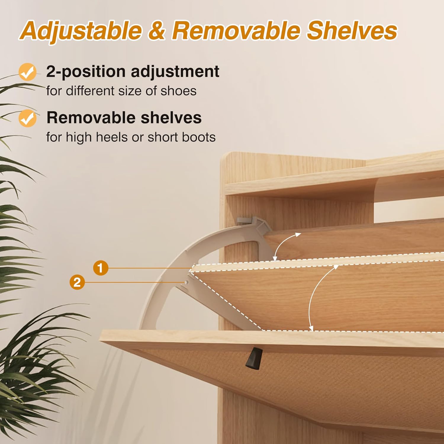 AVZEAR Narrow Shoe Storage Cabinet for Entryway with 2 Flip Drawers, Freestanding Shoe Cabinet with Natural Linen Panel, Slim Wood Shoe Organizer Closed Shoe Rack for Hallway, Foyer, Natural