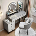 Dressing Table & Modern Minimalist Makeup Vanity Desk with LED Mirror - Solid Wood Storage Set w/Matching Chair,White,100cm/39.37in (Grey 100cm/39.37")