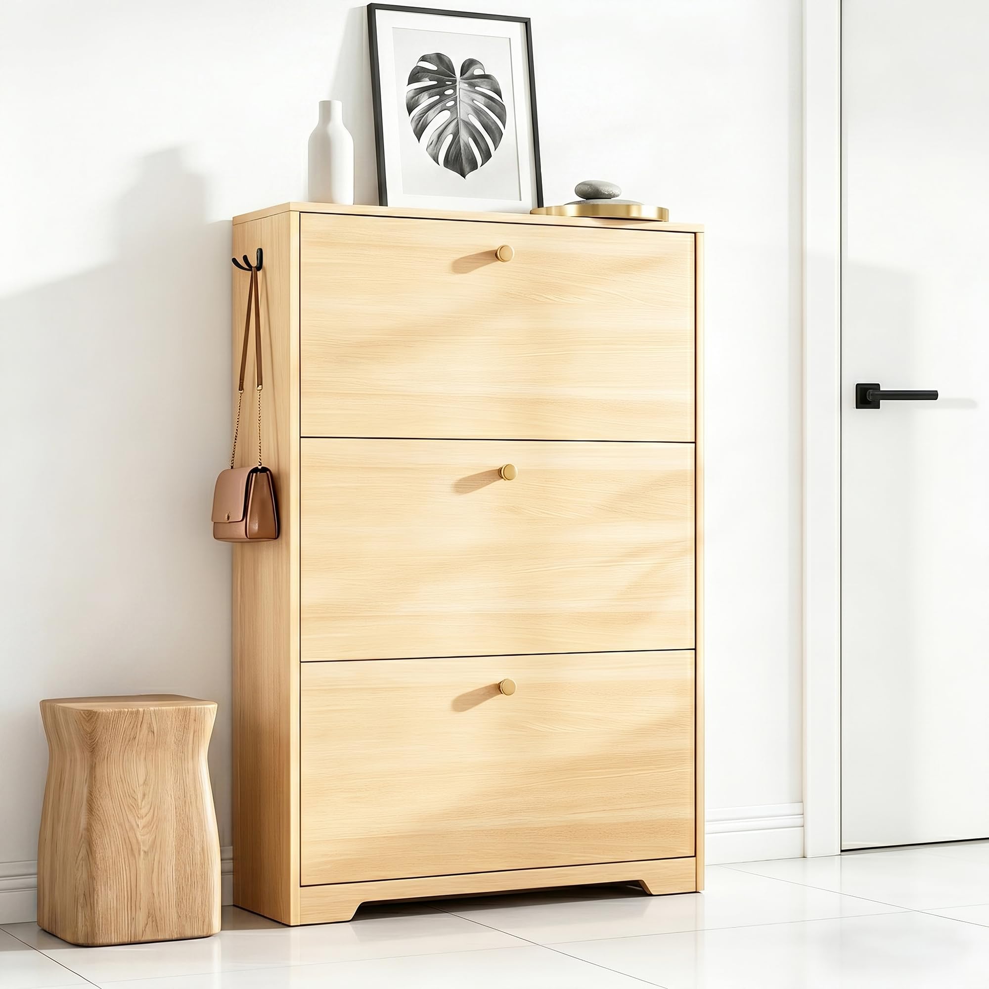Nicetree Shoe Storage Cabinet, Slim Shoe Cabinet, Hidden Shoe Rack Cabinet, Shoe Storage Cabinet for Entryway, Hallway, Foryer, Natural Oak