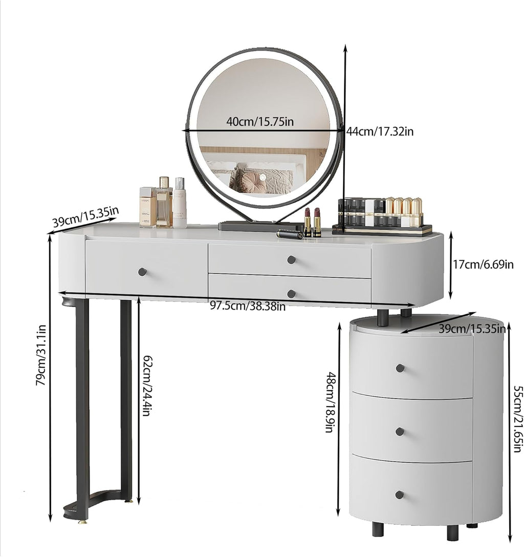Modern Minimalist Dressing Table with Detachable Mirror and Rotatable Side Cabinet Makeup Table, Easy Assembly Vanity