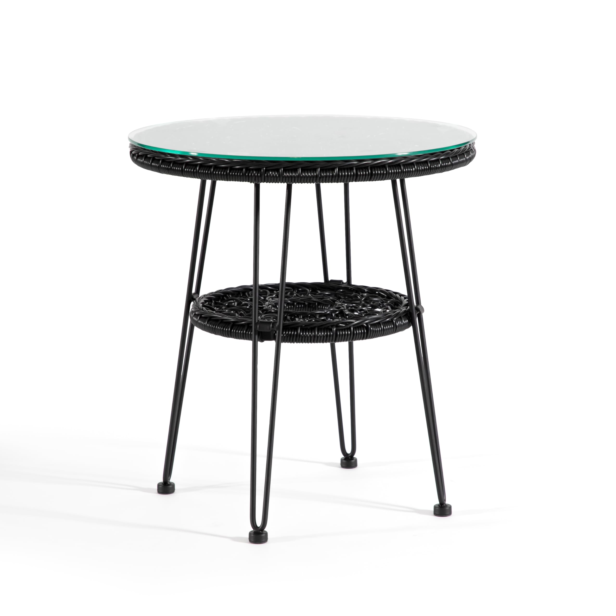Furniture of America Ysar Boho Rattan Round Coffee Table Outdoor with Metal Frame, All-Weather and Rust Resistant, Handcrafted Coastal Furniture for Patio, Poolside, Garden, Yard, Black