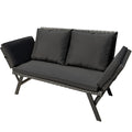 Greesum Outdoor Sofa, Woven Rattan Patio Furniture, Convertible Daybed or Double Chair with Adjustable Armrests, Cushions and Pillows for Yard, Porch, Pool, Brown Lounger & Beige Pillowcase