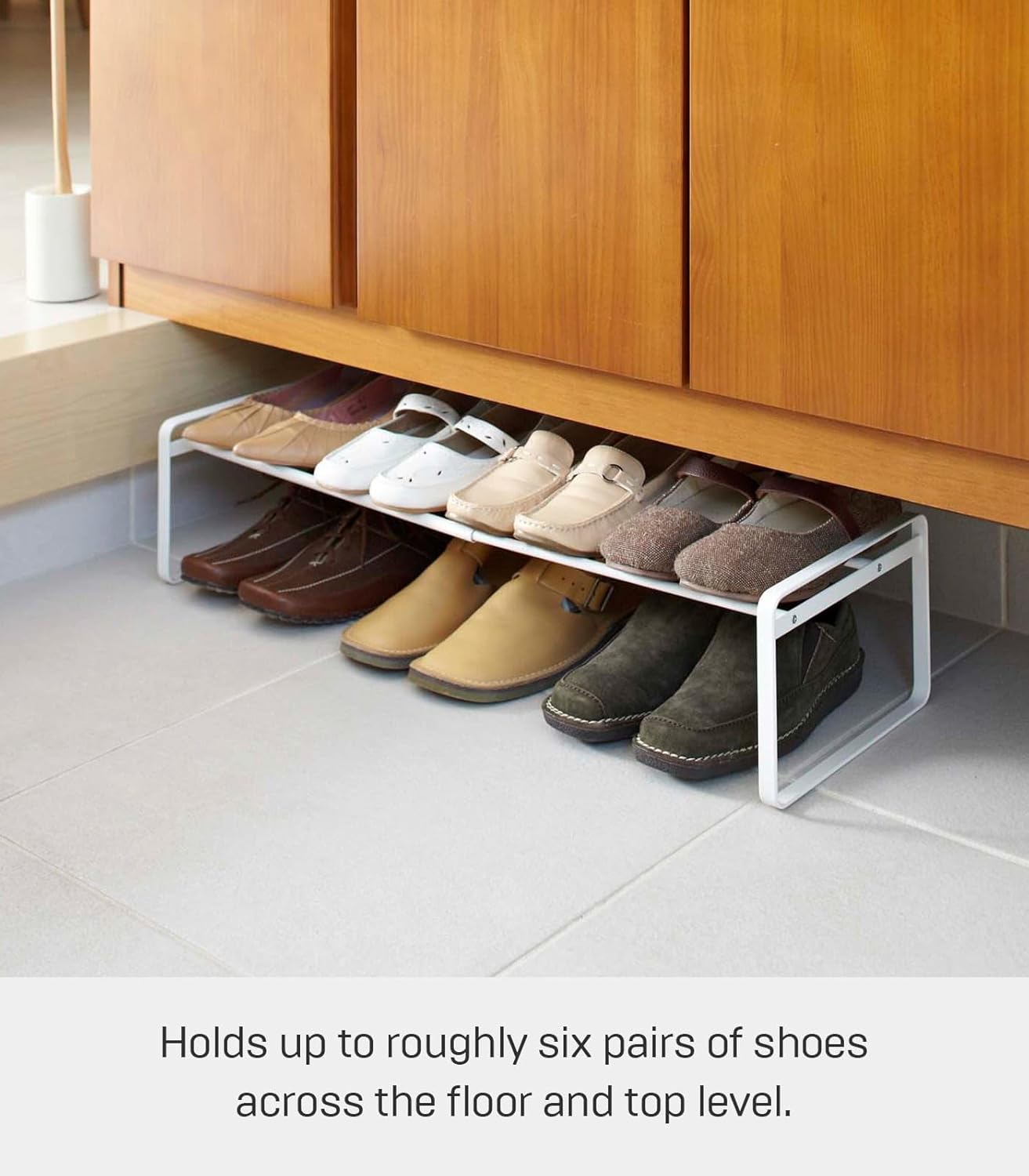 YAMAZAKI Home Frame Adjustable Shoe Rack - Spacesaving Storage Solution, 7" - Steel - Holds Up to 4 Pairs of Shoes Per Shelf