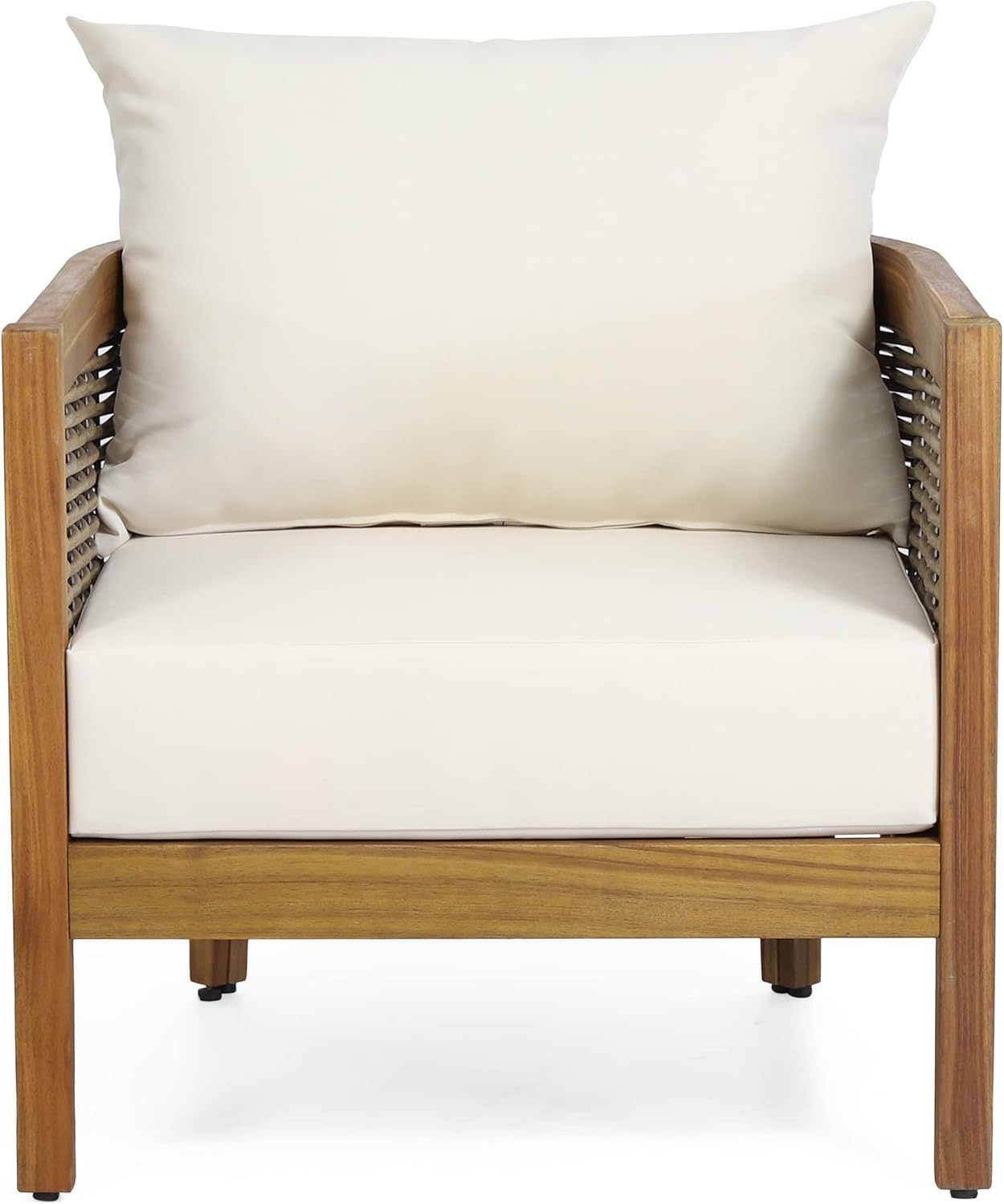 Merax Single Outdoor Acacia Wood Wicker Club Chair with Cushion,Patio Furniture Conversation Seat for Backyard