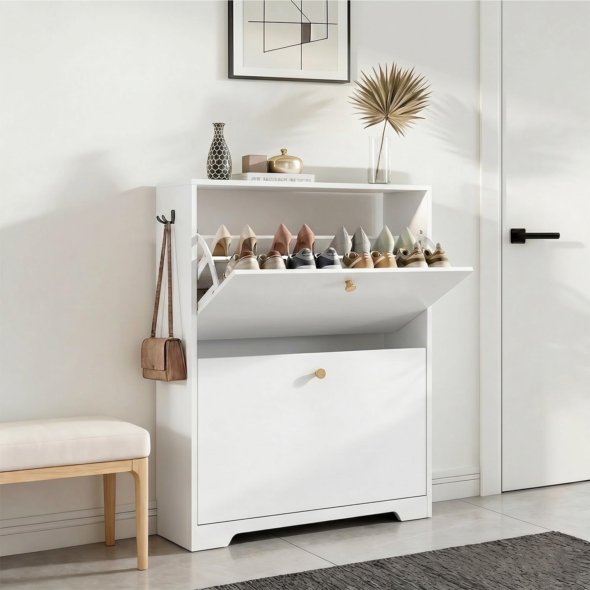 Nicetree Shoe Storage Cabinet, Slim Shoe Cabinet, Hidden Shoe Rack Cabinet, Shoe Storage Cabinet for Entryway, Hallway, Foryer, Natural Oak