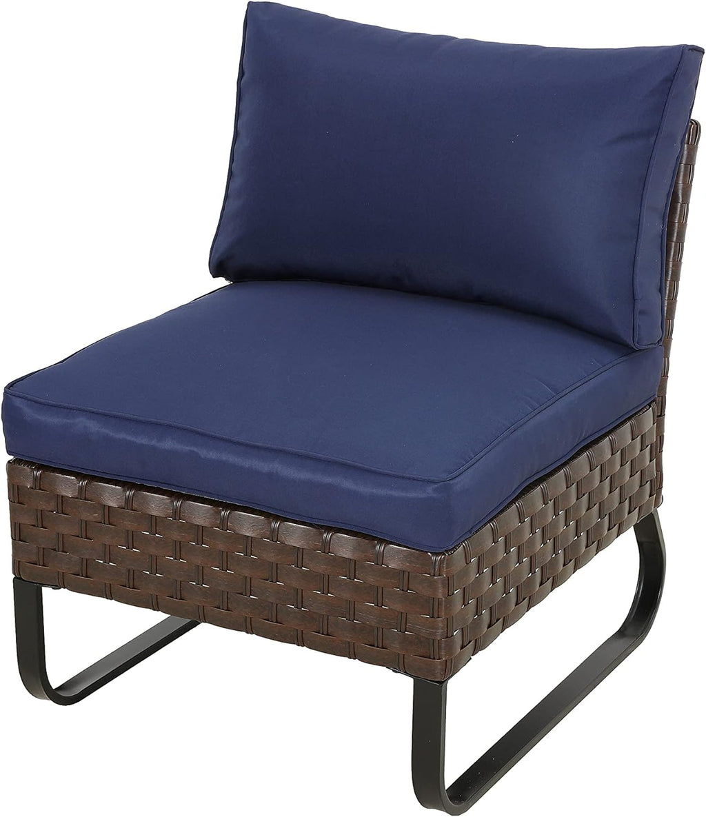LOKATSE HOME Outdoor Rattan Furniture Patio Conversation Sofa Metal Frame Wicker Armless Single Chair with Cushion