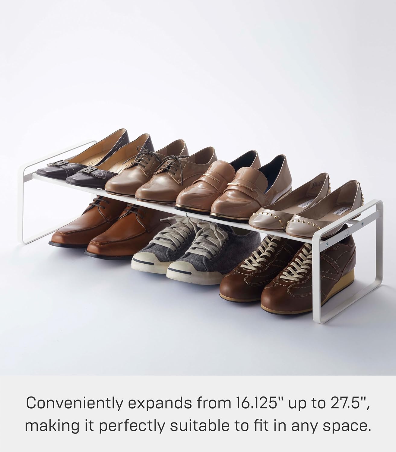 YAMAZAKI Home Frame Adjustable Shoe Rack - Spacesaving Storage Solution, 7" - Steel - Holds Up to 4 Pairs of Shoes Per Shelf