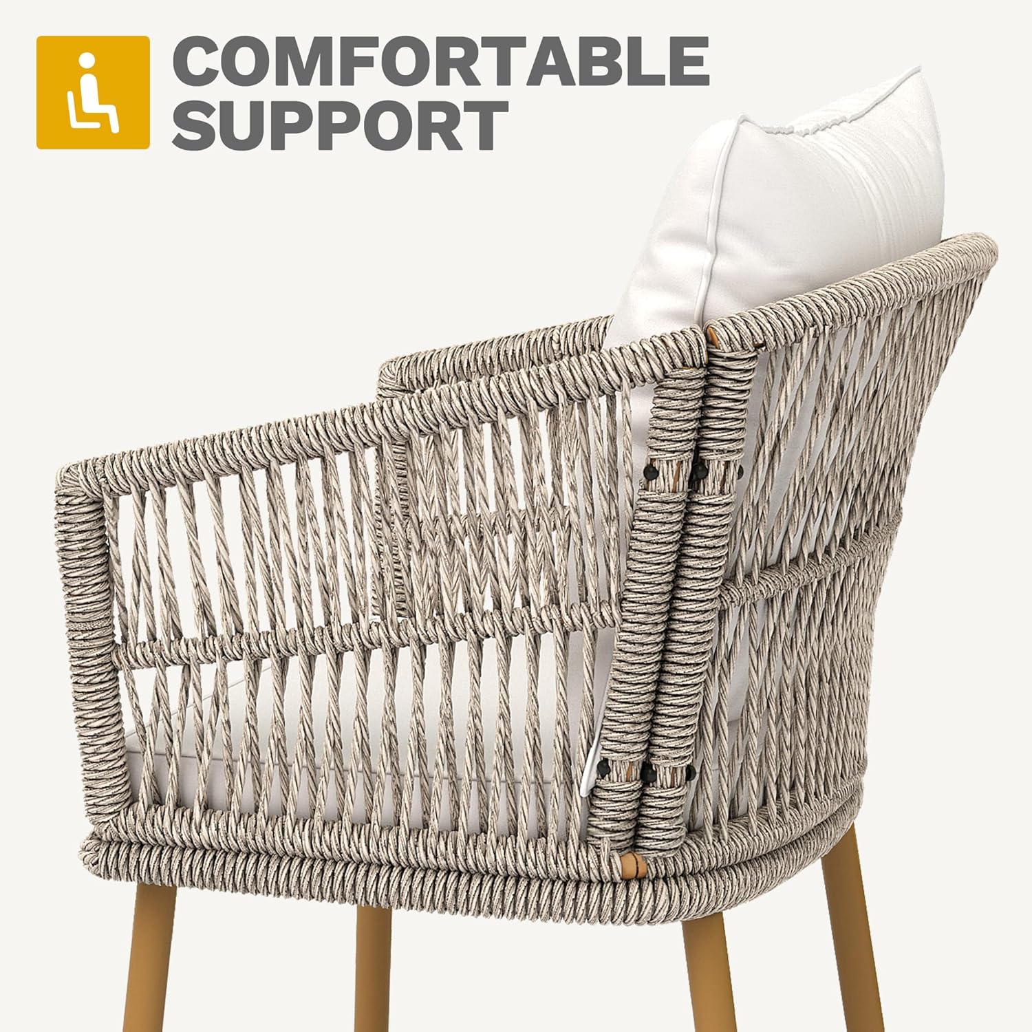 DWVO Wicker Sofa Chair, Single Bistro Armchair with Weatherproof Cushions, Outdoor Dining Chair for Outdoor, Indoor, Beige