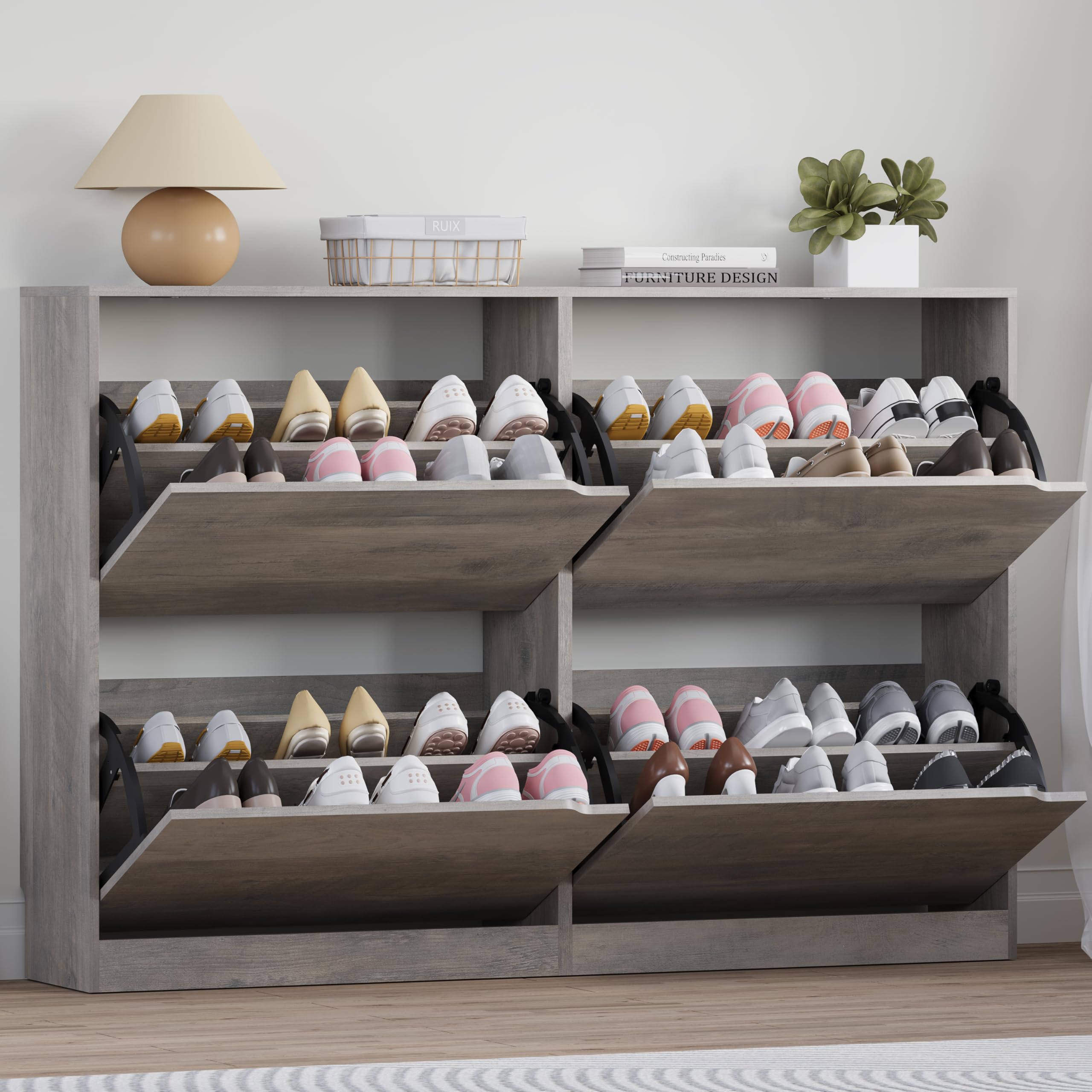 BORNOON Shoe Cabinet with 3 Flip Drawers, Hidden Wood Shoe Cabinet,Freestanding Shoe Storage Cabinet for Entryway Hallway.White. 47.2" H*31.5" W*9.45" D.