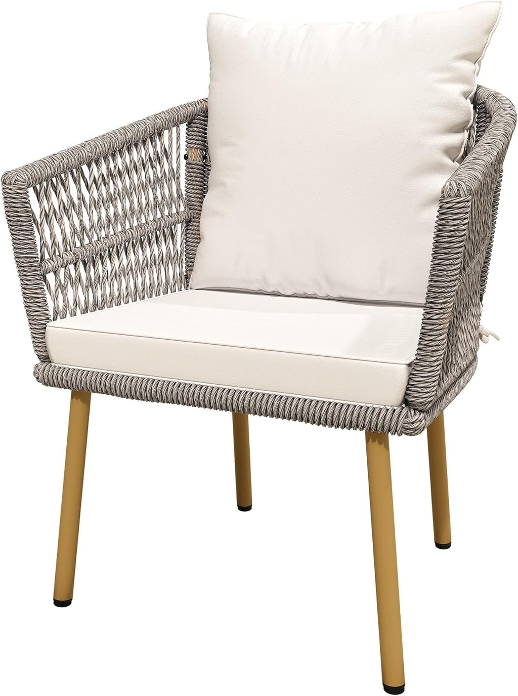 DWVO Wicker Sofa Chair, Single Bistro Armchair with Weatherproof Cushions, Outdoor Dining Chair for Outdoor, Indoor, Beige