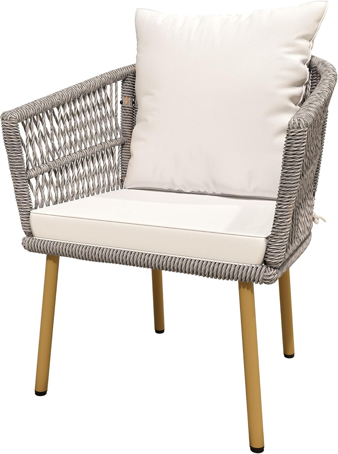DWVO Wicker Sofa Chair, Single Bistro Armchair with Weatherproof Cushions, Outdoor Dining Chair for Outdoor, Indoor, Beige