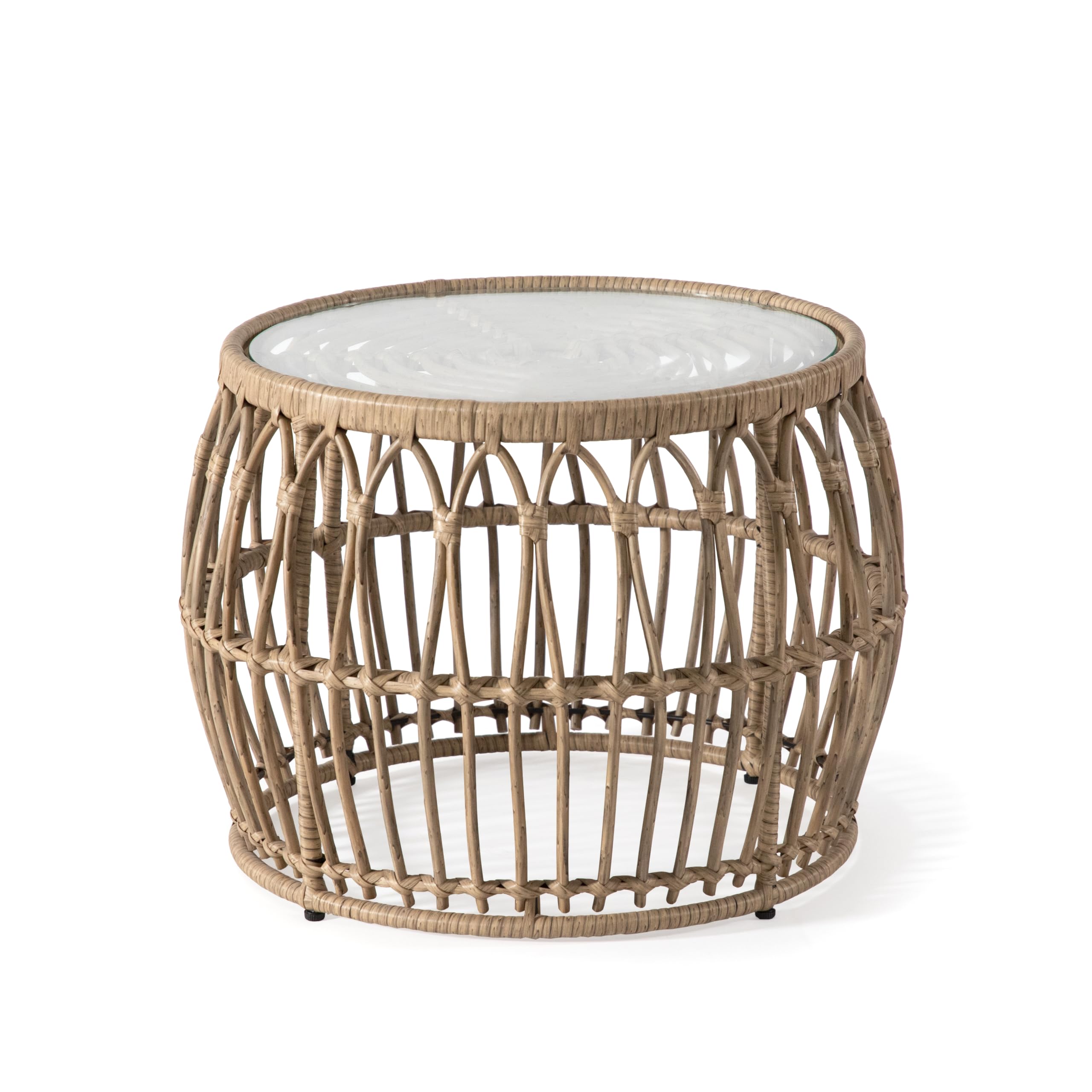 Furniture of America Ysar Boho Rattan Round Coffee Table Outdoor with Metal Frame, All-Weather and Rust Resistant, Handcrafted Coastal Furniture for Patio, Poolside, Garden, Yard, Black