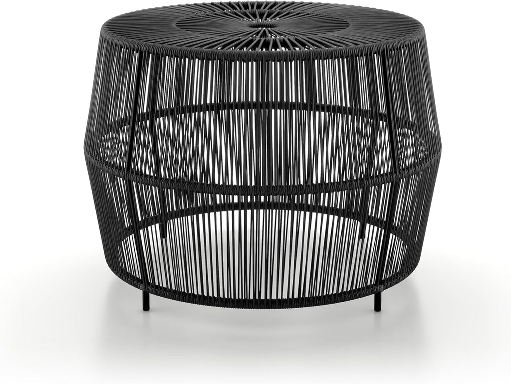 Furniture of America Ysar Boho Rattan Round Coffee Table Outdoor with Metal Frame, All-Weather and Rust Resistant, Handcrafted Coastal Furniture for Patio, Poolside, Garden, Yard, Black