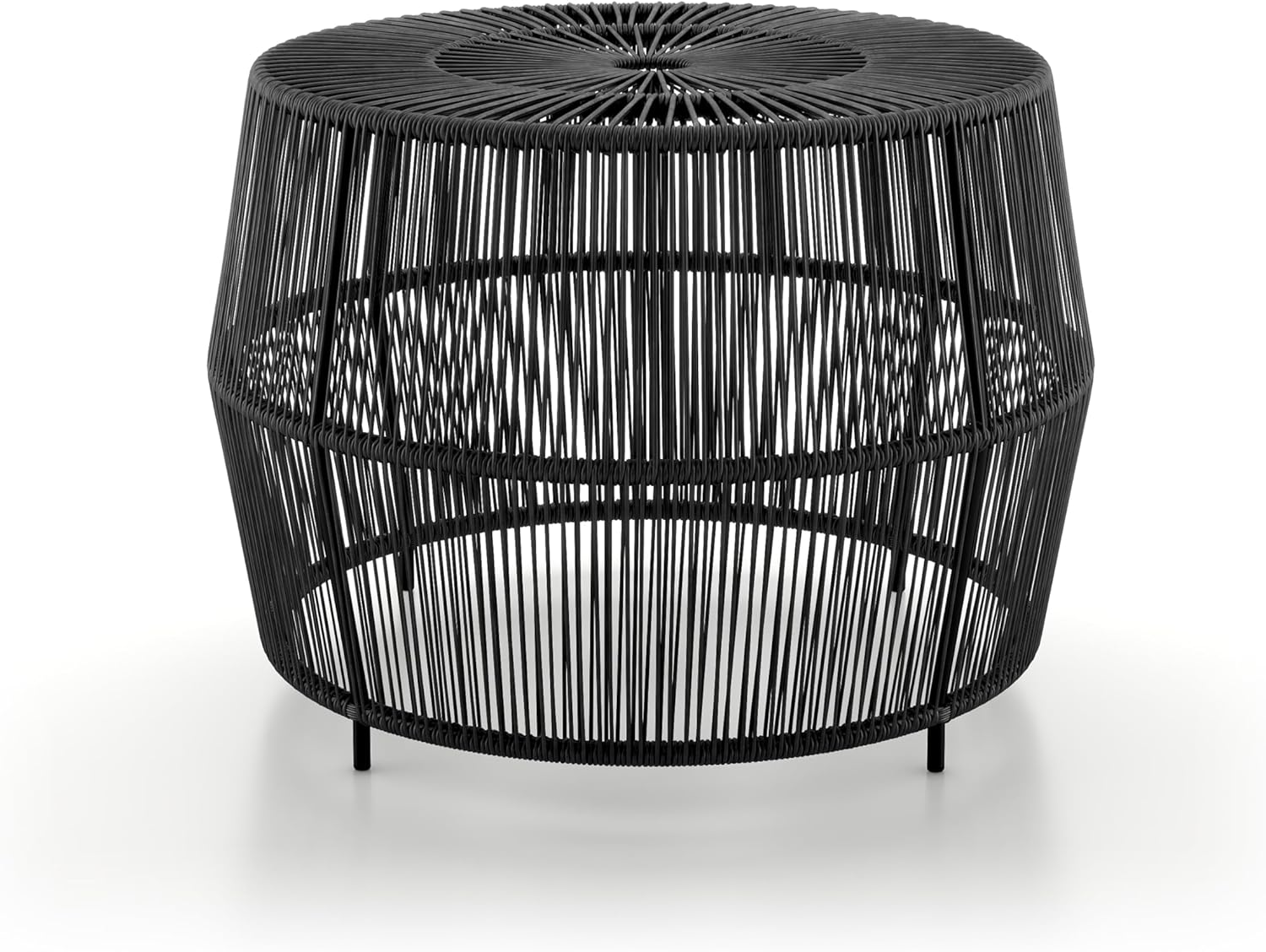 Furniture of America Ysar Boho Rattan Round Coffee Table Outdoor with Metal Frame, All-Weather and Rust Resistant, Handcrafted Coastal Furniture for Patio, Poolside, Garden, Yard, Black