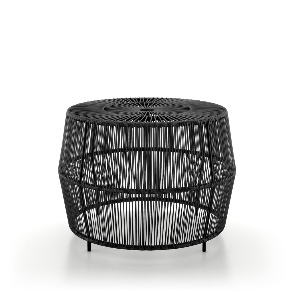 Furniture of America Ysar Boho Rattan Round Coffee Table Outdoor with Metal Frame, All-Weather and Rust Resistant, Handcrafted Coastal Furniture for Patio, Poolside, Garden, Yard, Black