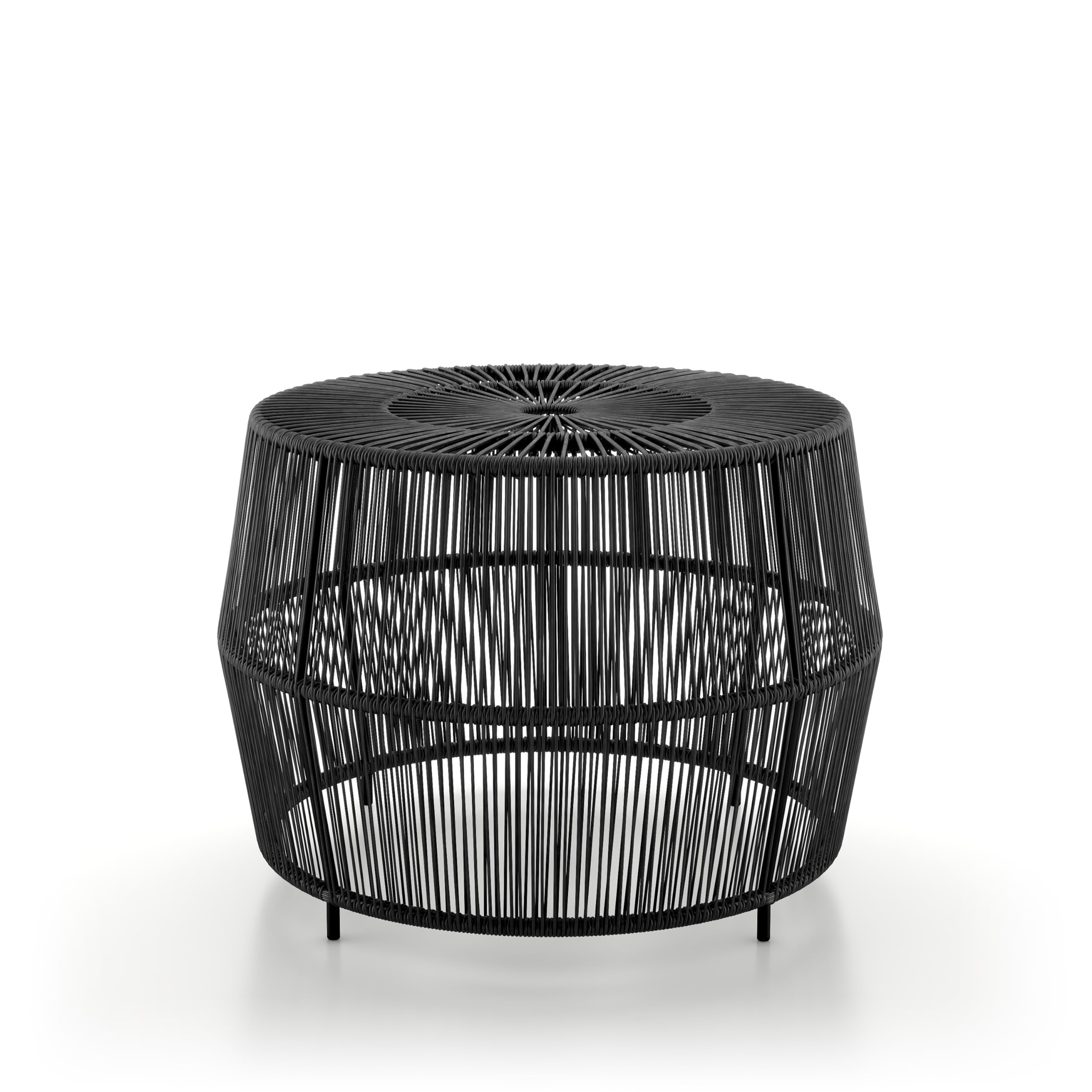 Furniture of America Ysar Boho Rattan Round Coffee Table Outdoor with Metal Frame, All-Weather and Rust Resistant, Handcrafted Coastal Furniture for Patio, Poolside, Garden, Yard, Black