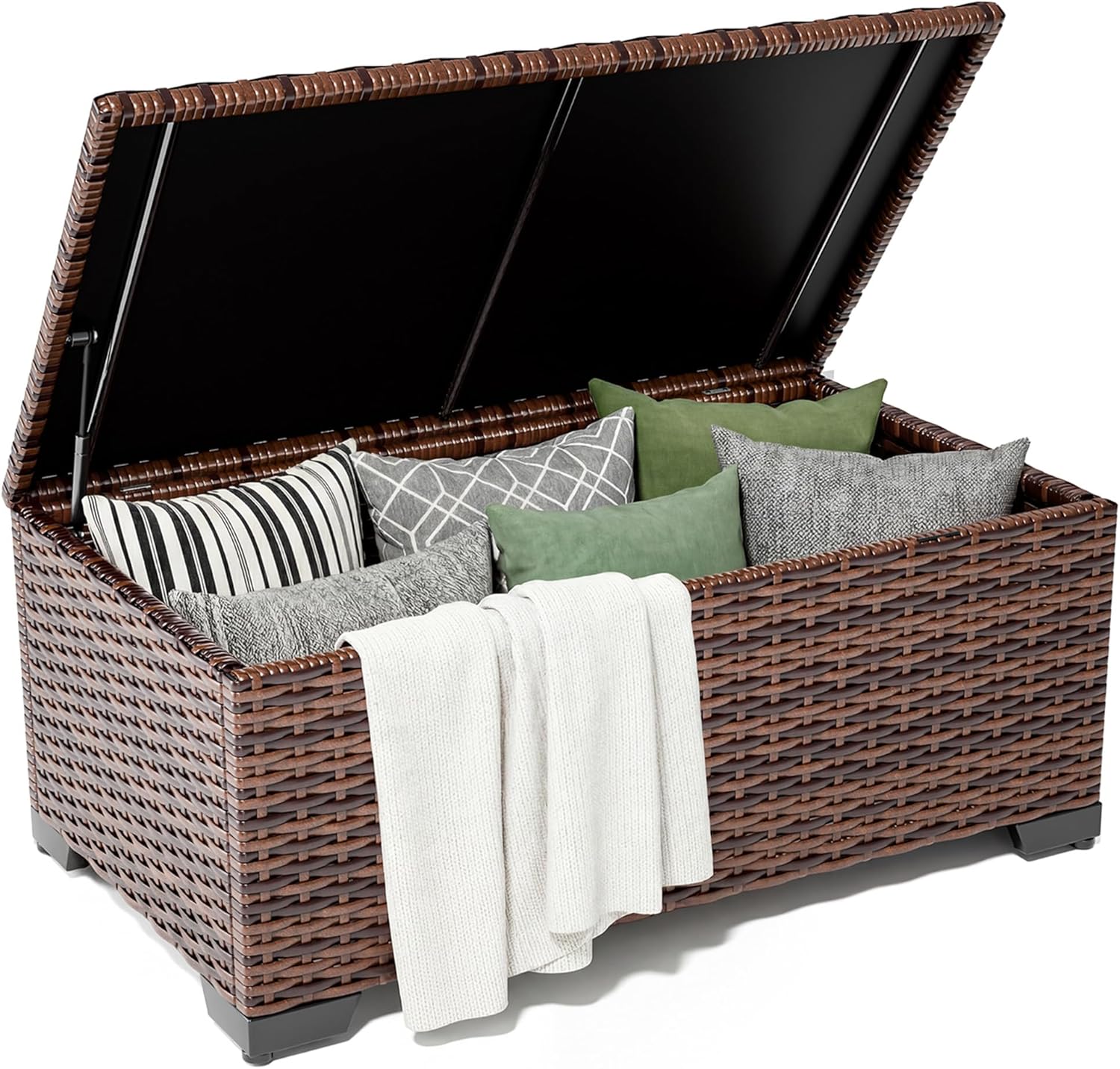 UDPATIO Outdoor Storage Table Patio Coffee Table All Weather Wicker Side Table with Waterproof Covers Rattan Furniture for Toys and Garden Tools