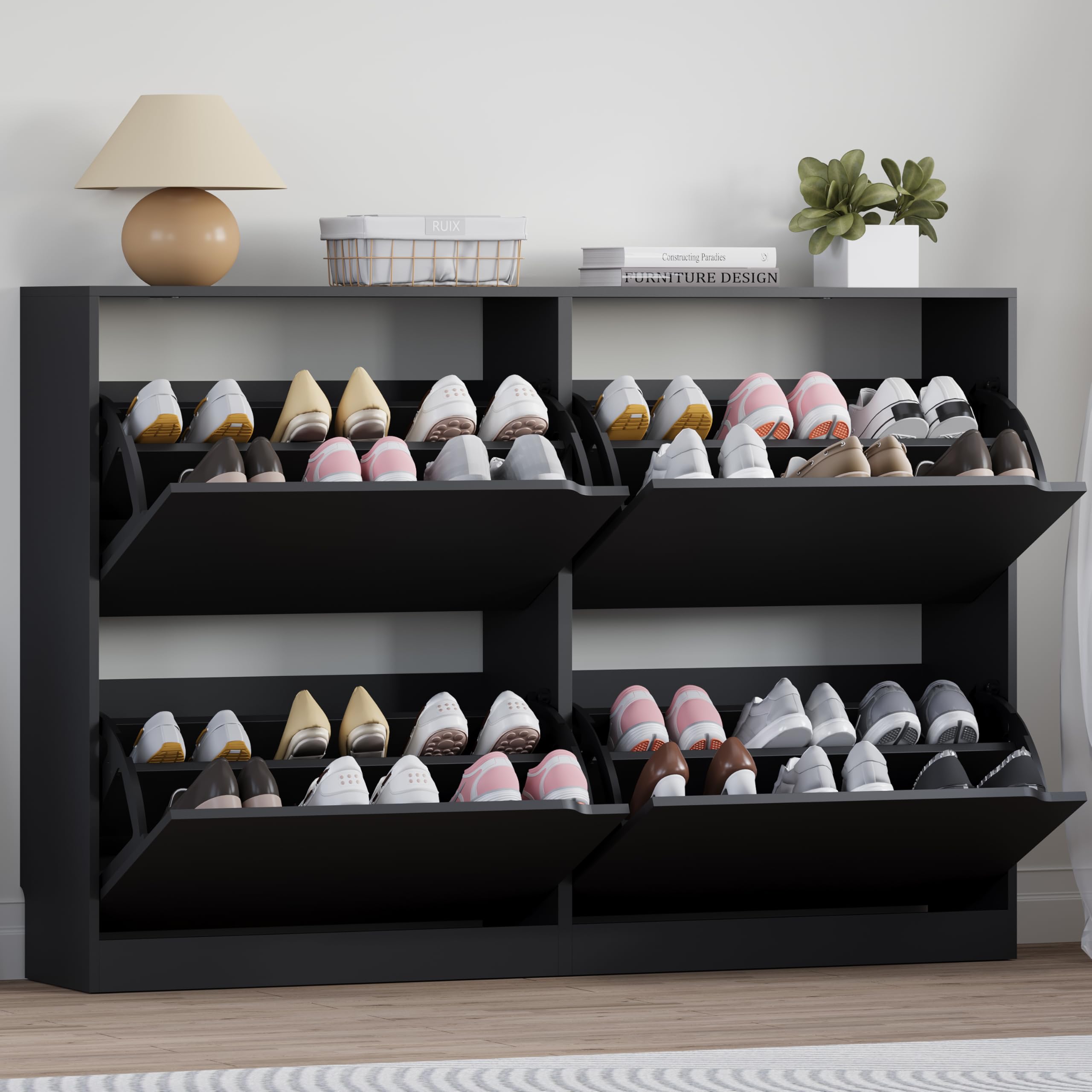BORNOON Shoe Cabinet with 3 Flip Drawers, Hidden Wood Shoe Cabinet,Freestanding Shoe Storage Cabinet for Entryway Hallway.White. 47.2" H*31.5" W*9.45" D.