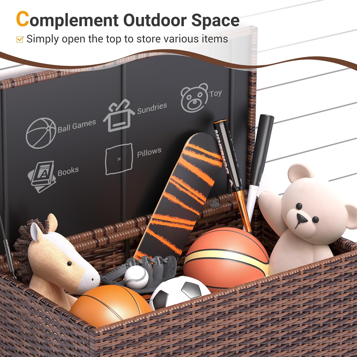 UDPATIO Outdoor Storage Table Patio Coffee Table All Weather Wicker Side Table with Waterproof Covers Rattan Furniture for Toys and Garden Tools