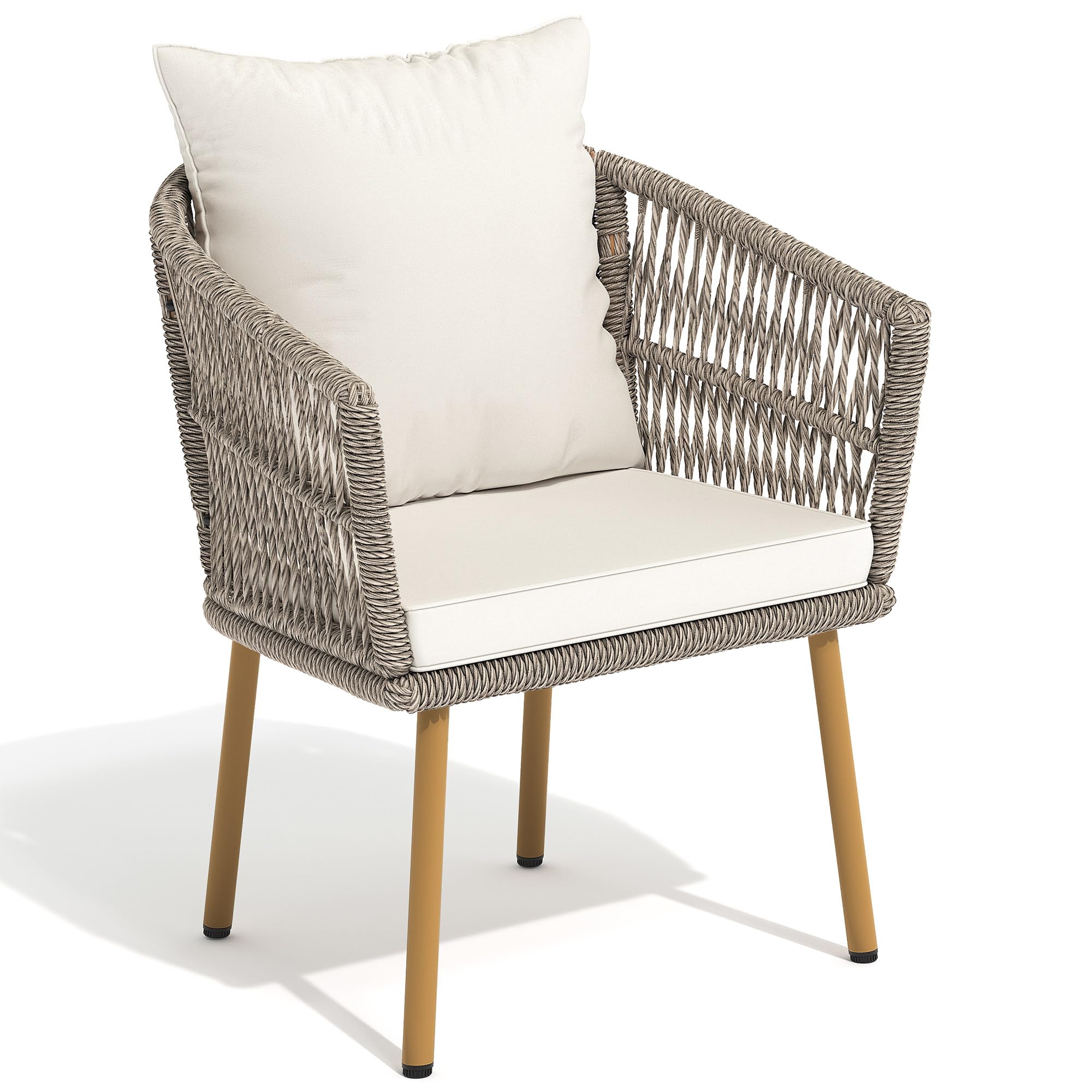 YITAHOME Outdoor Dining Single Sofa Chair, Indoor-Outdoor Wicker Bistro Chairs, PE Rattan Armchair Seating for Patio, Backyard, Poolside, Balcony - Tan
