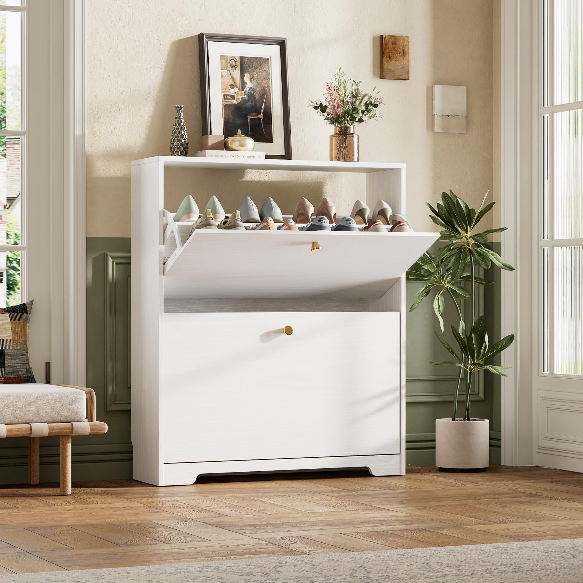 Nicetree Shoe Storage Cabinet, Slim Shoe Cabinet, Hidden Shoe Rack Cabinet, Shoe Storage Cabinet for Entryway, Hallway, Foryer, Natural Oak