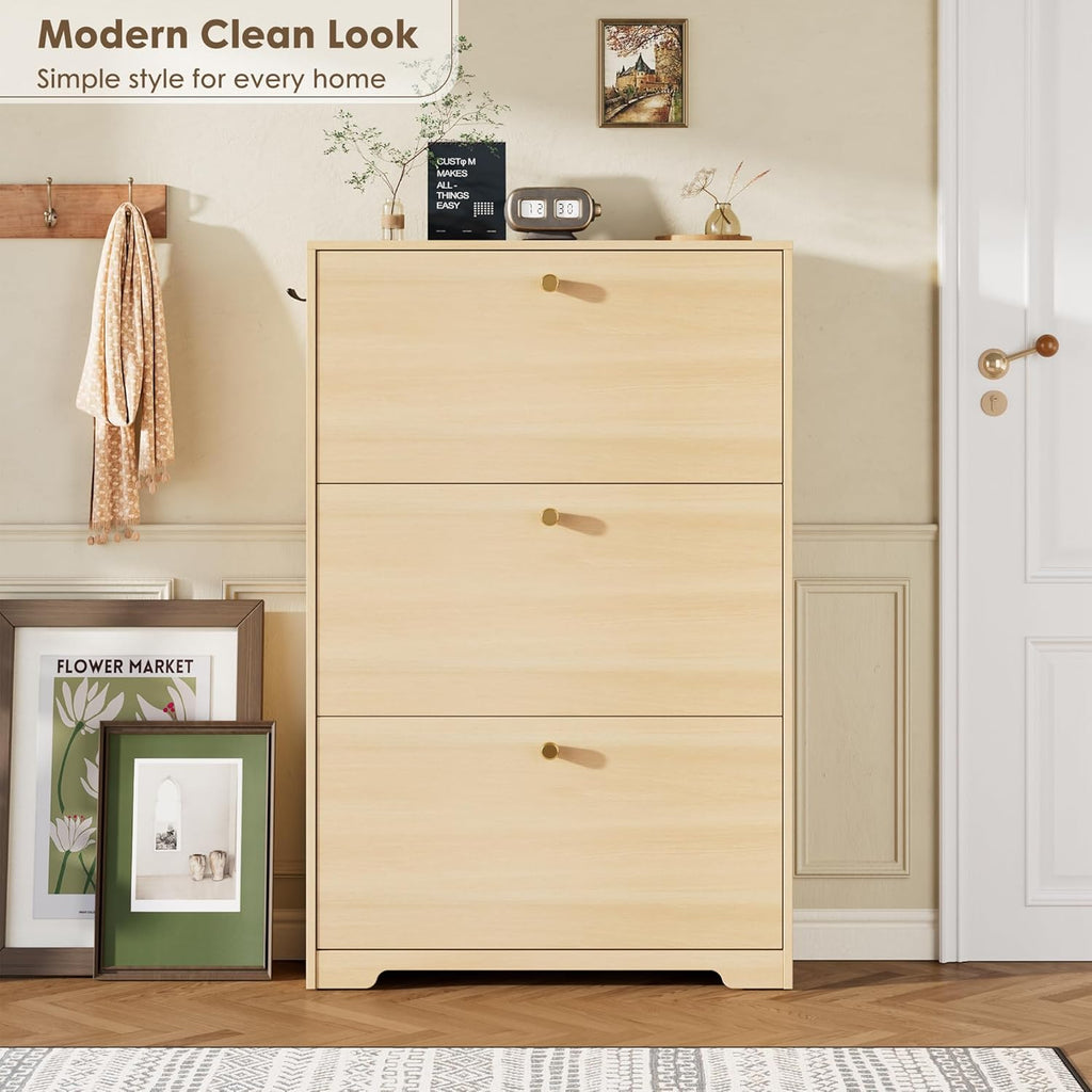 Nicetree Shoe Storage Cabinet, Slim Shoe Cabinet, Hidden Shoe Rack Cabinet, Shoe Storage Cabinet for Entryway, Hallway, Foryer, Natural Oak